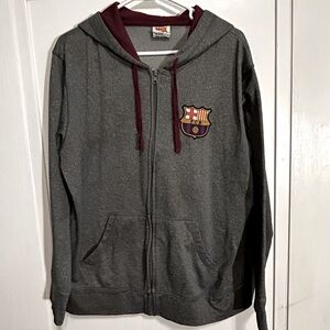 FC Barcelona Men’s size large zip front chest patch hoodie Forca Barca